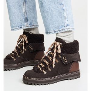 See by Chloe Eileen Flat Shearling Hiker Boots